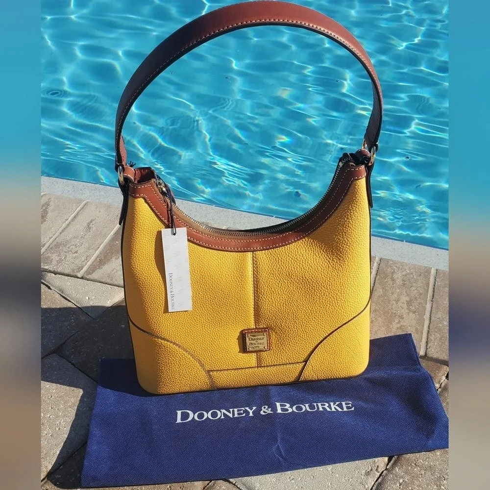Dooney & Bourke Pebble Grain Leather Hobo Shoulder Bag Yellow NWT‎